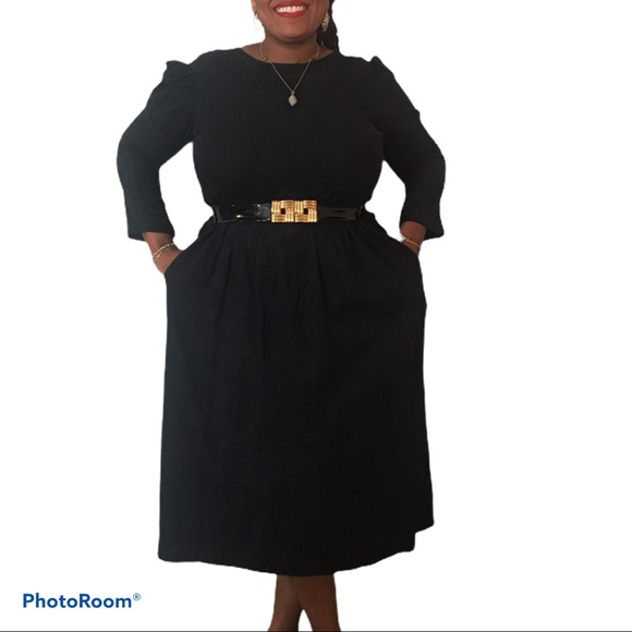 Vintage/Retro Long sleeve Black Dress - Picture 1 of 4